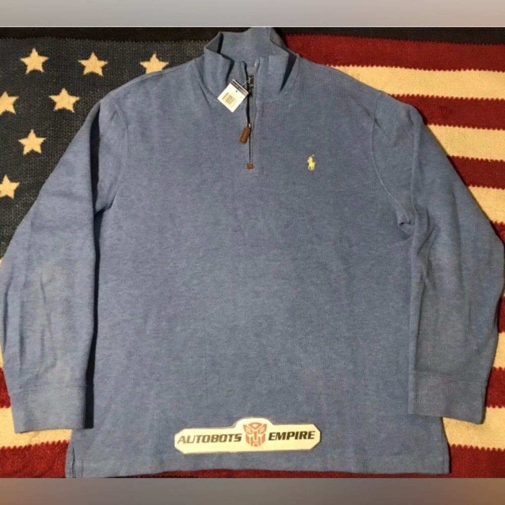 Vintage Polo Ralph Lauren Blue 1/2 Zip Sweater L Beach Pwing stadium Cp Bear Usa